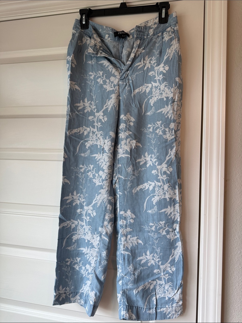 PAIGE Pale Blue Floral Tencel Button-Front Pants